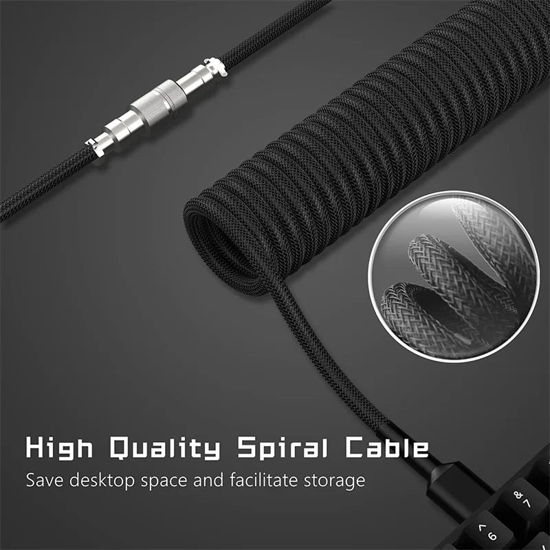 Type C Mechanical Keyboard Coiled Cable USB Keyboard Wire Mechanical Keyboard Aviator Desktop Computer Aviation Connector 3M