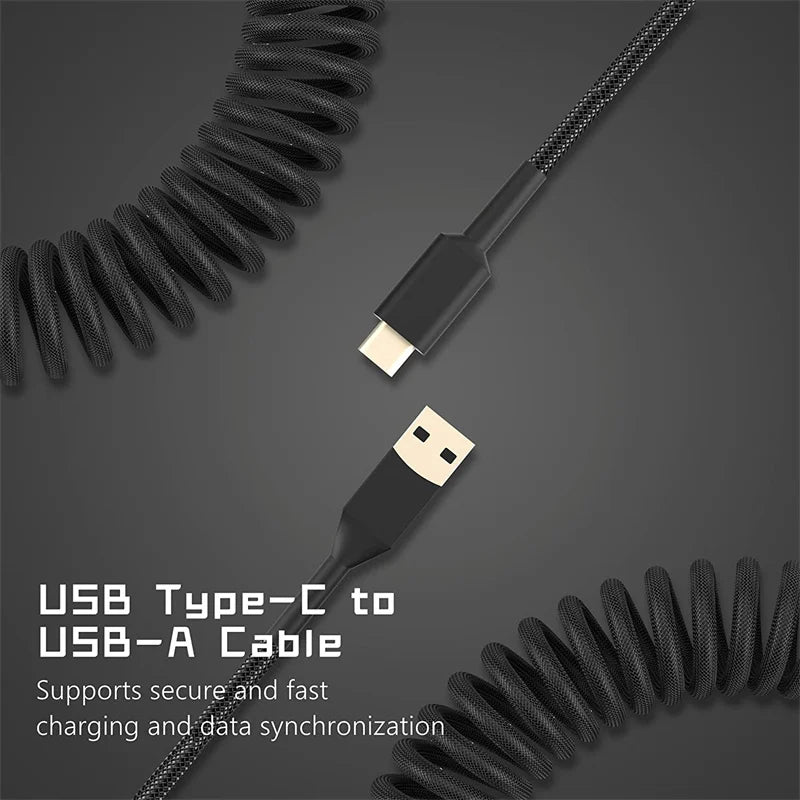 Type C Mechanical Keyboard Coiled Cable USB Keyboard Wire Mechanical Keyboard Aviator Desktop Computer Aviation Connector 3M
